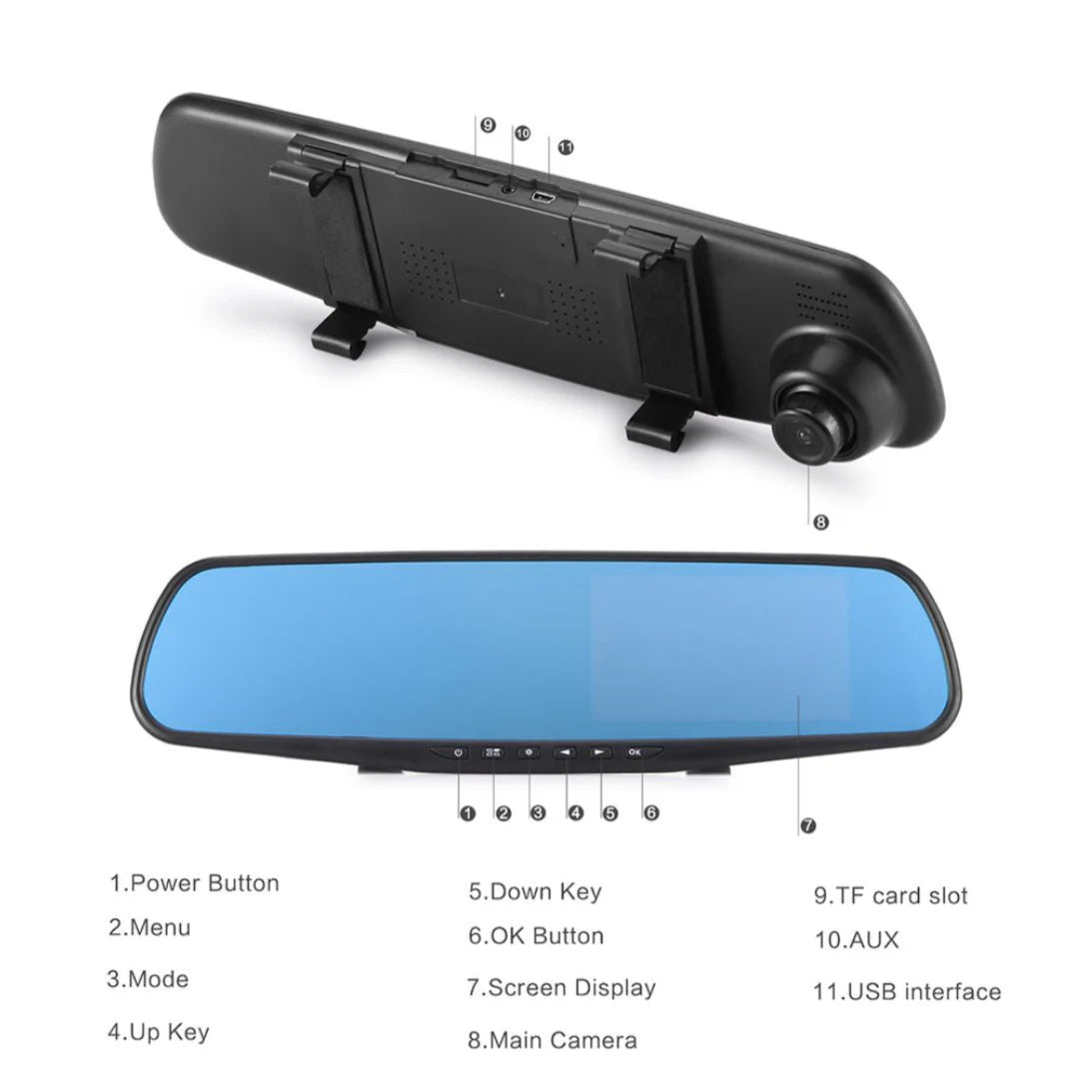 Espejo Retrovisor Doble Cámara HD