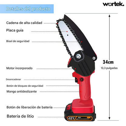 Motosierra de Mano Eléctrica | 2 Baterías 48V + Maletin GRATIS