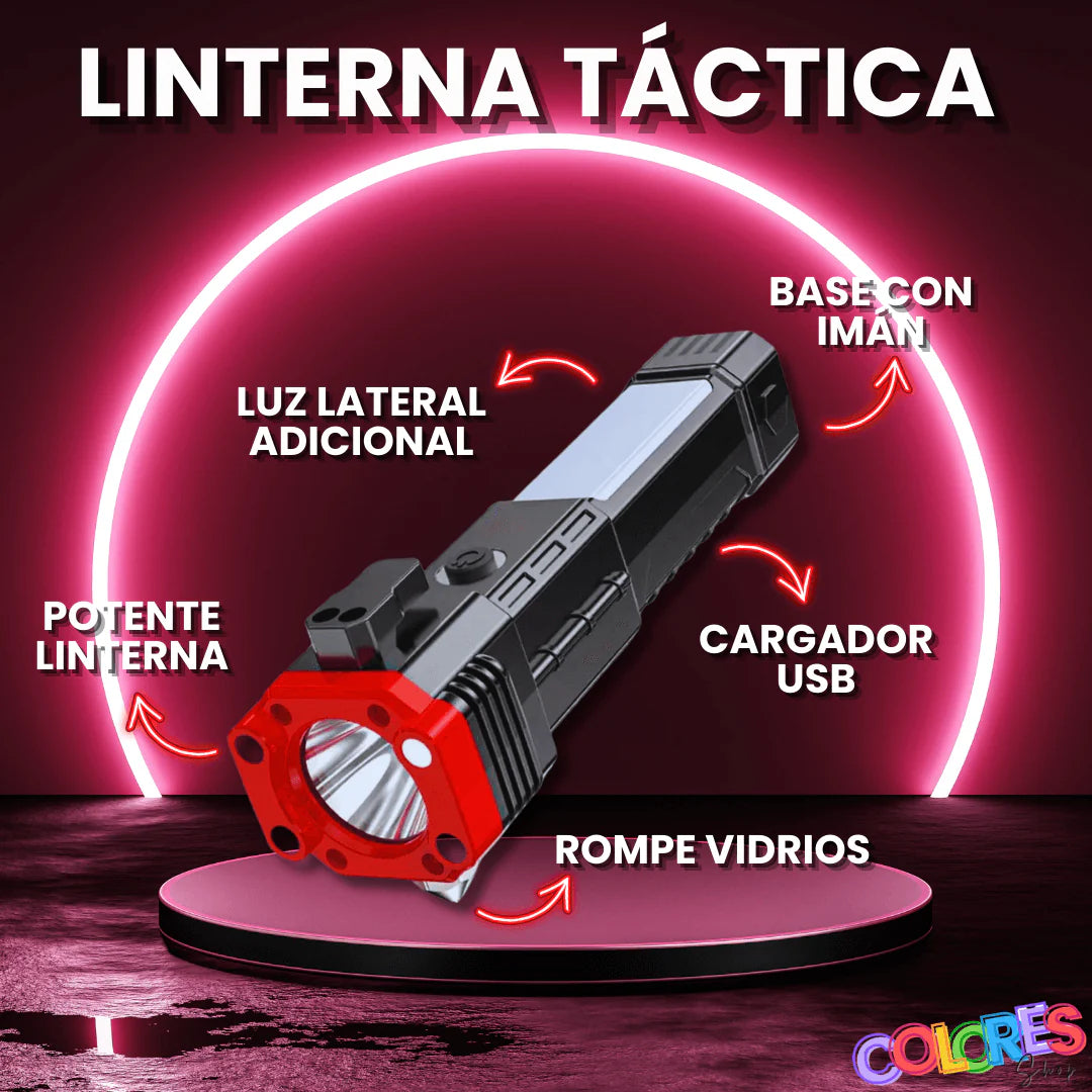 Linterna Táctica Multiuso 4 en 1 - Recargable y de Emergencia