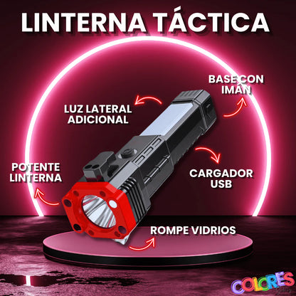 Linterna Táctica Multiuso 4 en 1 - Recargable y de Emergencia