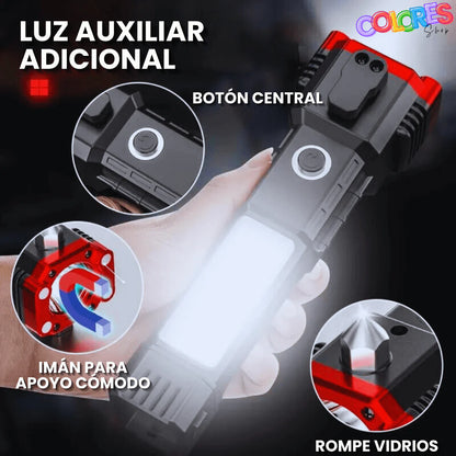 Linterna Táctica Multiuso 4 en 1 - Recargable y de Emergencia