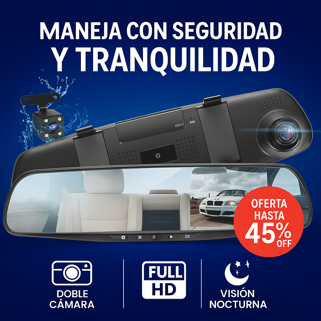 Espejo Retrovisor Doble Cámara HD