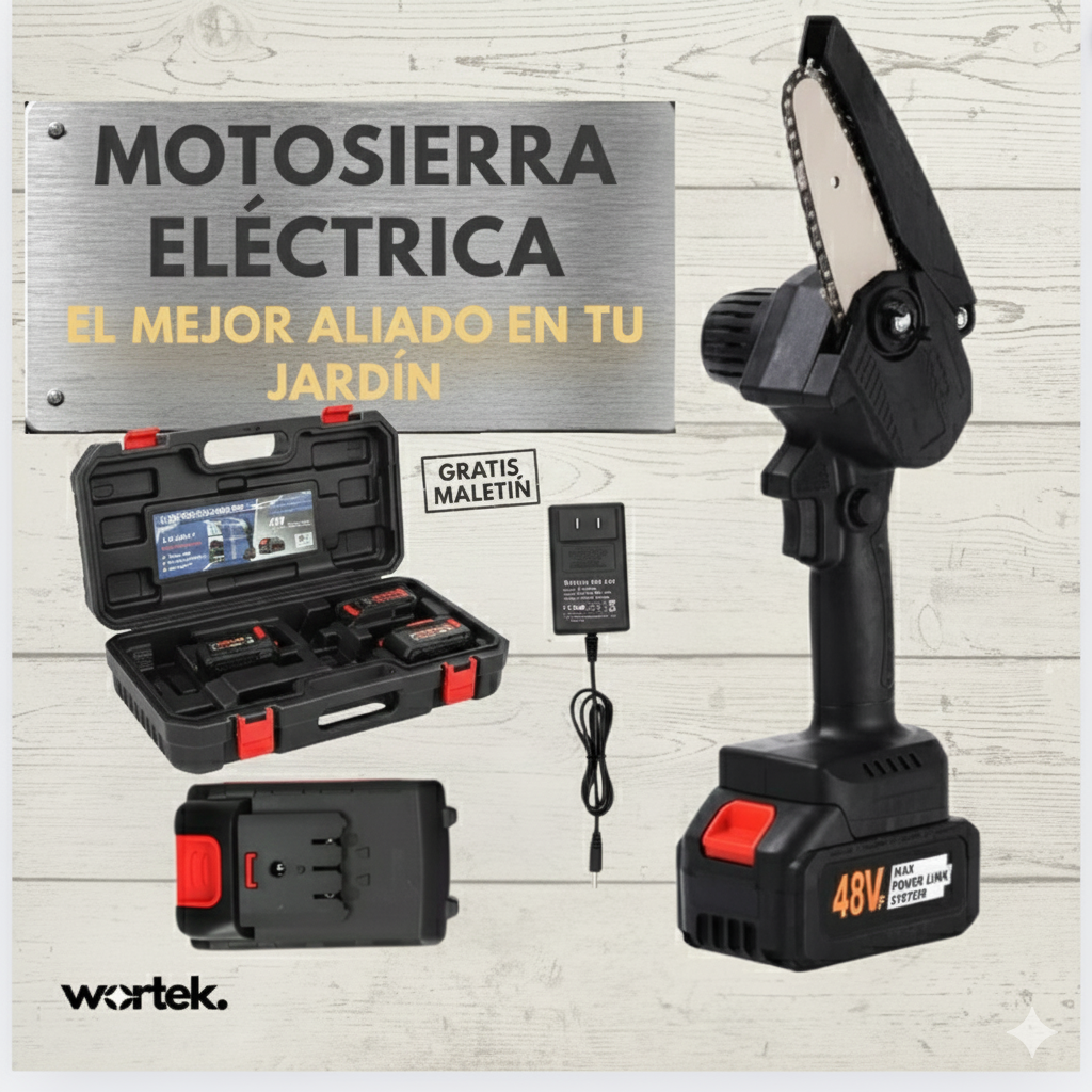 Motosierra de Mano Eléctrica | 2 Baterías 48V + Maletin GRATIS